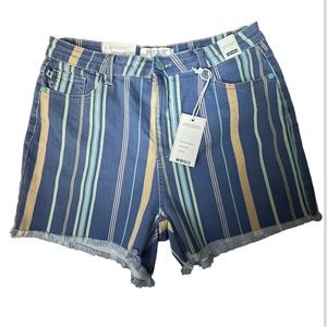 Judy Blue Multicolored, Striped, Frayed Denim Shorts. Women’s Size XL (12/14)